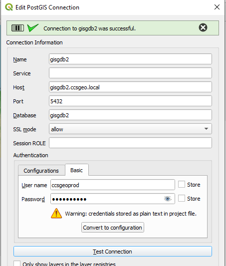 QGIS database connection.